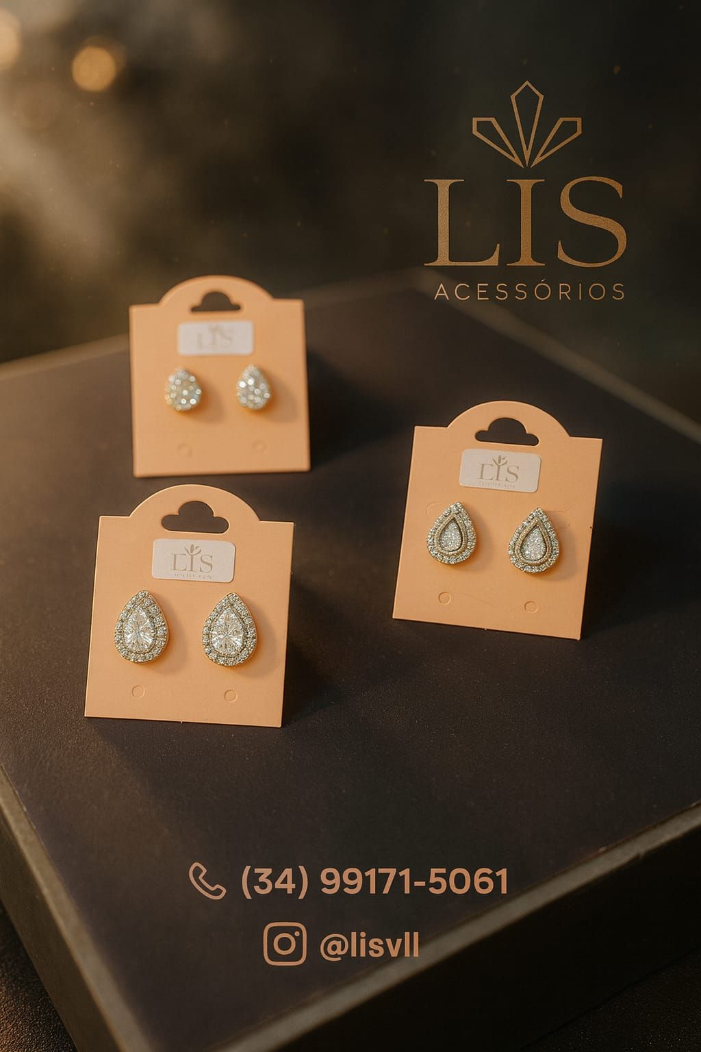 Conjunto de brincos com brilho